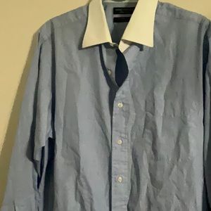 DANIEL CREMIEUX Collection RICHARD SHIRT TAILORED MENS BLUE W/WHITE COLLAR 17/34
